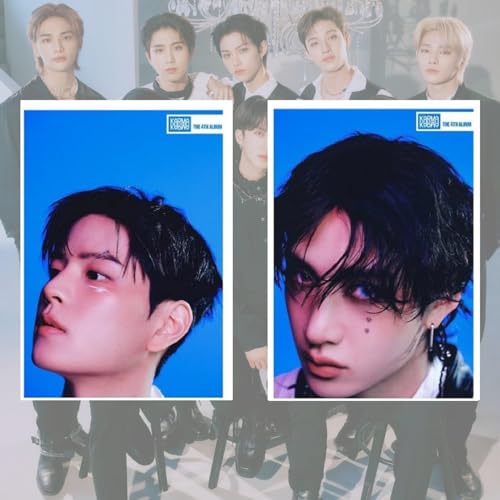 YiYiXiXi ملصقات STRAY-KIDS، 9 قطع ملصقات STRAY-KIDS لطلاء الجدران صور قابلة للصق لتزيين حفلة عيد الميلاد (أزرق) - Image 4