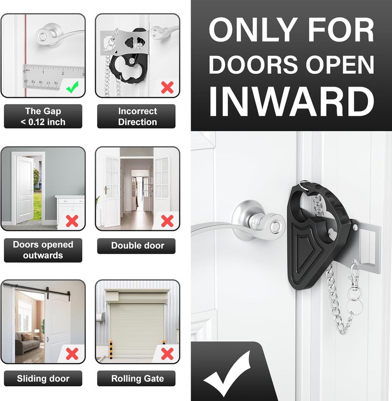 Urgeeo Portable Door Lock for Hotel Door Safety- Metal Hotel Door Locks for Travelers Security-Travel Door Lock Latches & Bolts for Additional Safety Prevent Unauthorized Entry,Black - Image 3