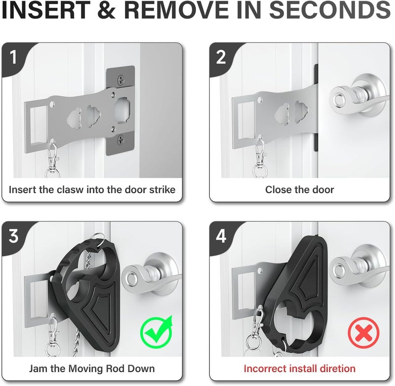Urgeeo Portable Door Lock for Hotel Door Safety- Metal Hotel Door Locks for Travelers Security-Travel Door Lock Latches & Bolts for Additional Safety Prevent Unauthorized Entry,Black - Image 4