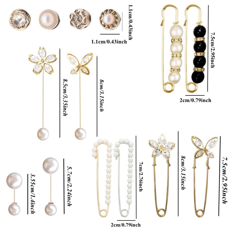 Bulrash 14 Pieces Brooch Safety Pins, Pearl Brooch Button Pin Pant Waist Tightener Pins for Clothes Sweater Shawl Collar Dress Cardigan Shirt Jeans Accessories for Women Girls(Chic) - Image 4