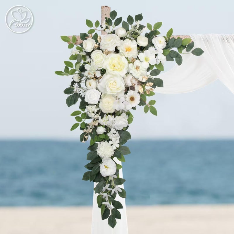 Odouzy Wedding Arch Flowers,Artificial Flower Arch Decor,2pcs Artificial Flower Arrangement for Wedding Decor Reception Backdrop Floral Decorations (White) - Image 3