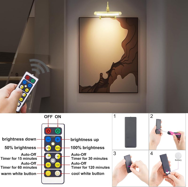 HONWELL Painting Lights Cordless, Dartboard Light with Remote, Rechargeable Picture Light, Picture Frame Lights with 3 Modes 28 LEDs Rotate Head, 360° Flexible Neck,Clip on Display Light for Artwork - Image 4