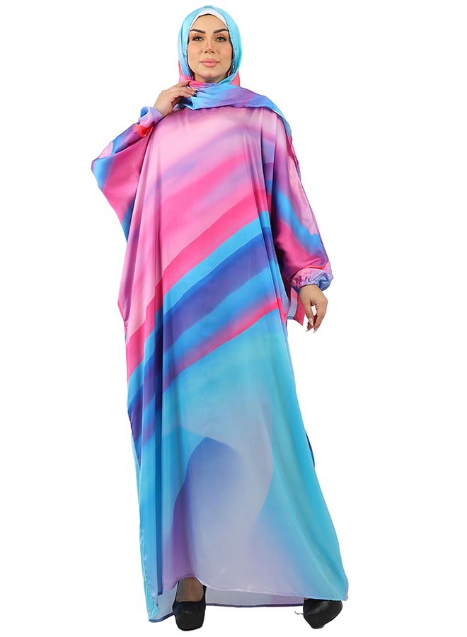 Zmurud Practical Printed silky satin prayer dress with headscarf from zmurud fashion  - Image 1