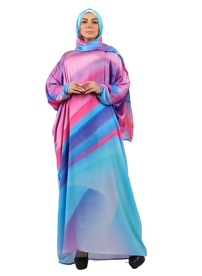 Zmurud Practical Printed silky satin prayer dress with headscarf from zmurud fashion  - Image 2