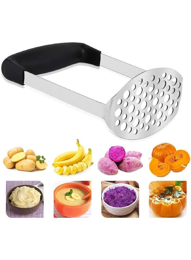 Alices Potato Masher, Stainless Steel Premium Hand-Mashed Machine, Purees Baby Food, Fruit And Vegetable Smasher, with Wide Ergonomic Horizontal Handle Fine-Grid Plate  - Image 1