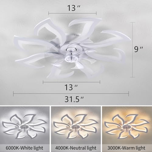Dalouguan Modern Ceiling Fan with Lights Remote Control, 32" White Flush Mount Ceiling Fan with Light, 6 Speeds 3 Light Color Low Profile Ceiling Fan for Kitchen Bedroom - Image 5