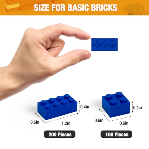 MANNIDOO 360 Pieces Building Bricks Classic Basic Flats Parts and Pieces 2x4 Brick x200 and 2x2 Brick x160 Moc Building Bulks Compatible with All Major Brands Blue - Image 5