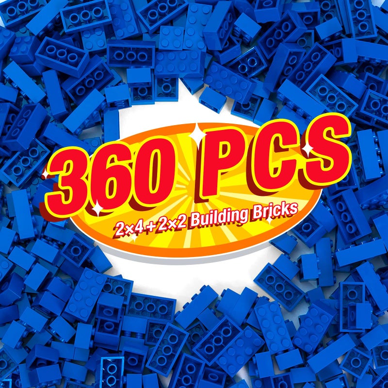 MANNIDOO 360 Pieces Building Bricks Classic Basic Flats Parts and Pieces 2x4 Brick x200 and 2x2 Brick x160 Moc Building Bulks Compatible with All Major Brands Blue - Image 3