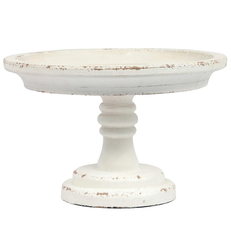 Rustic White Wood Pedestal Tray Stand for Table DecorationRound Distressed Finished Cake Stand Dessert Table DisplayFarmhouse Cake Stand Candle Holder Perfect for WeddingsBirthdays