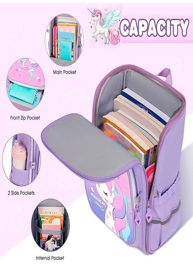 ROZADIO Unicorn Backpack for Kids Girls Stylish Durable Water-Resistant Backpack Shoulder School Bags for Girls Kids 6-12 Years Old Birthday & Rakhi Gift - Purple - Image 2