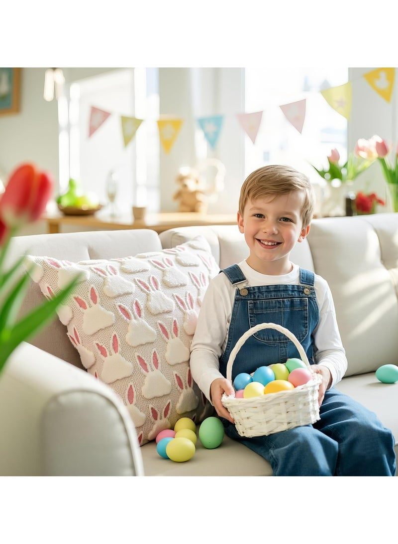 Dominy Pillow Covers 18x18 inch Set of 2 Easter Decorations Pink Ears White Rabbit Soft Plush Faux Fur Jacquard Throw Pillows for Bedroom Sofa Holiday Festivals Home Decor - Image 4