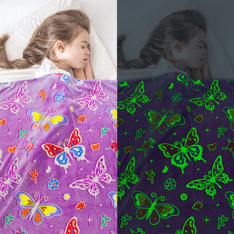 Gdindff Glow in The Dark Butterfly Gifts Blanket for Girls, Easter Basket Stuffers for Kids, Birthday Gifts for Girls Age 4-6 6-8 8-10 10-15, Soft Flannel Throw Blanket for Couch Bedroom Decor, 50x60 - Image 3
