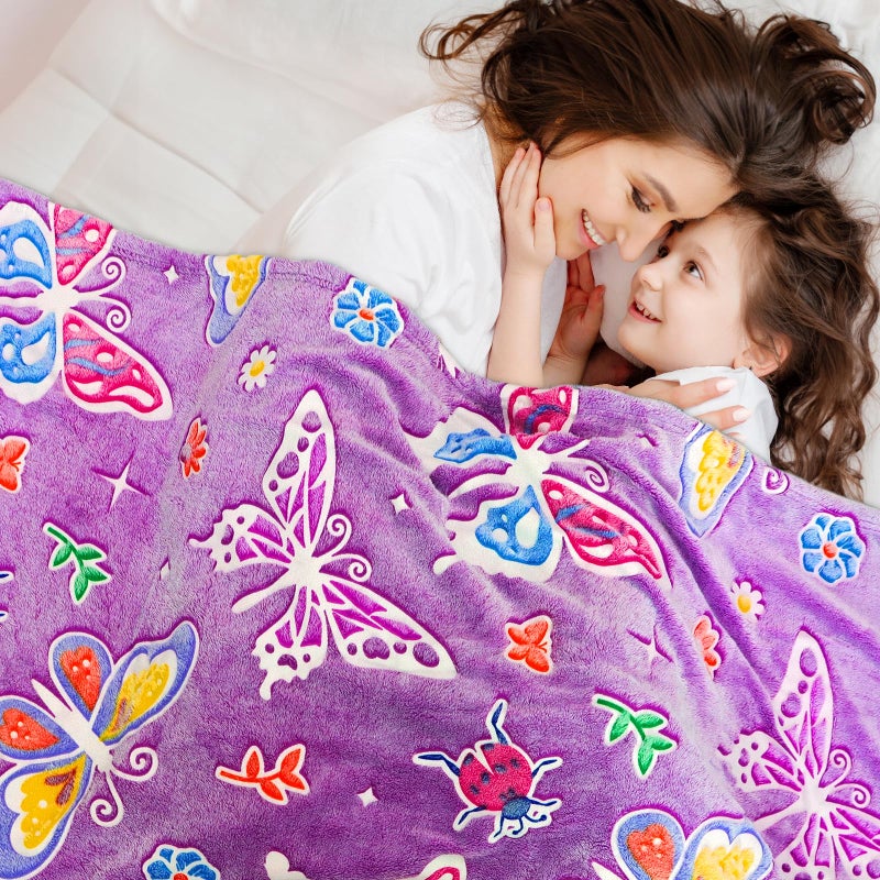 Gdindff Glow in The Dark Butterfly Gifts Blanket for Girls, Easter Basket Stuffers for Kids, Birthday Gifts for Girls Age 4-6 6-8 8-10 10-15, Soft Flannel Throw Blanket for Couch Bedroom Decor, 50x60 - Image 2