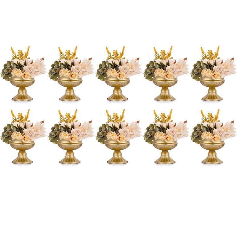 Metal Vases for Table Centerpieces Hewory Gold Compote Pedestal Vase Floral Container Bulk Brass Mini Footed Bowl Flower Holders Center Pieces for Wedding Birthday Party Anniversary 10pcs 65in
