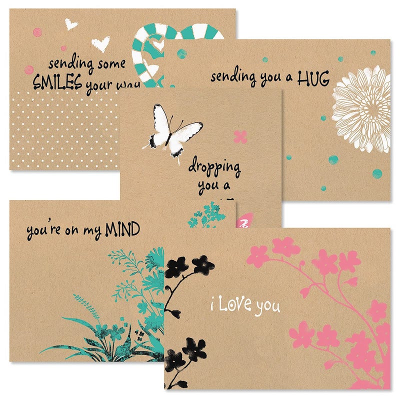 Current Kraft Thinking of You Friendship Greeting Card Set Value Pack of 20 Cards With White Envelopes for Friends Family 5 Designs Large 5 x 7 Assortment