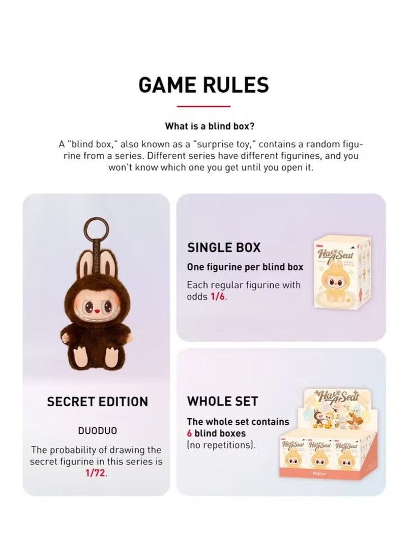 LABUBU - POP MART The Monsters Labubu "Have a Seat" Vinyl Plush Blind Box – Cute Collectible Random Figure, Soft Poseable Plush Toy with Keychain, 6 Unique Designs + Secret Edition, 17cm PVC/Polyester – Gift for Collectors & Kids (Single) - Image 1