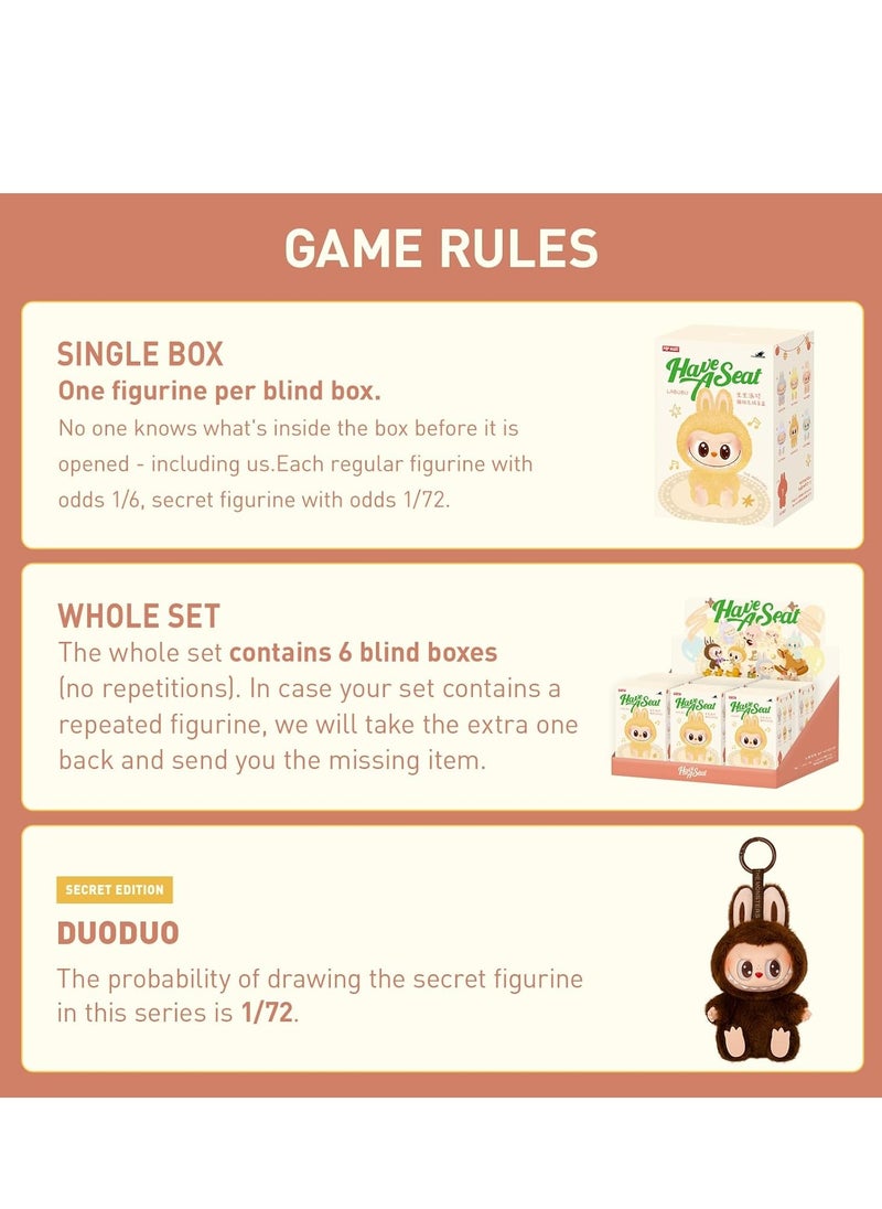 LABUBU - POP MART The Monsters Labubu "Have a Seat" Vinyl Plush Blind Box – Cute Collectible Random Figure, Soft Poseable Plush Toy with Keychain, 6 Unique Designs + Secret Edition, 17cm PVC/Polyester – Gift for Collectors & Kids (Single) - Image 1