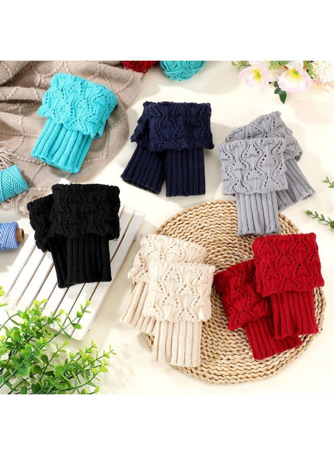 Geyoga 6 Pairs Womens Boot Cuffs Autumn Crochet Ankle Warmers Fall Boots Socks Toppers for Girls, Dark Colors, One size - Image 4