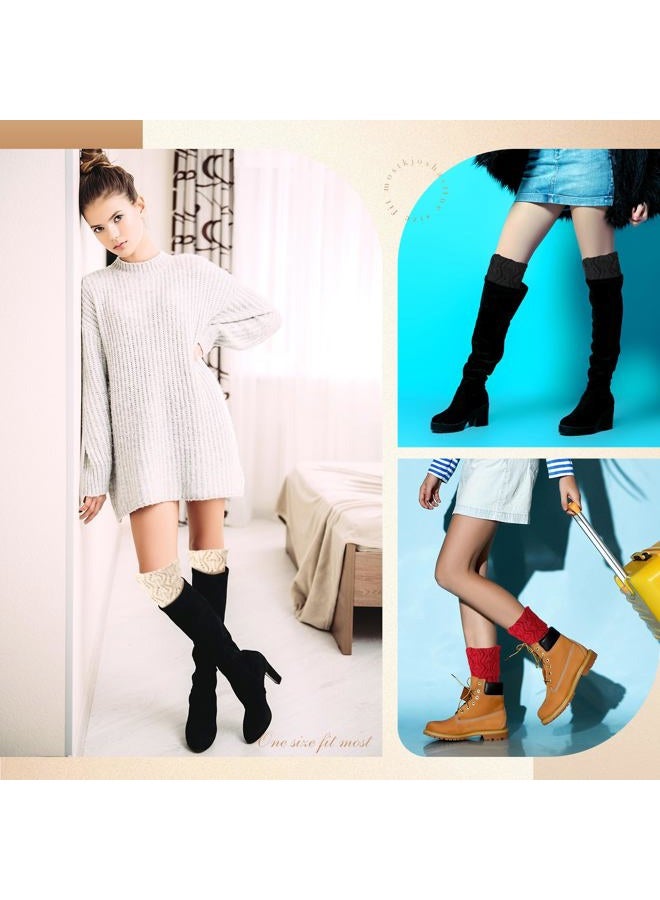 Geyoga 6 Pairs Womens Boot Cuffs Autumn Crochet Ankle Warmers Fall Boots Socks Toppers for Girls, Dark Colors, One size - Image 5