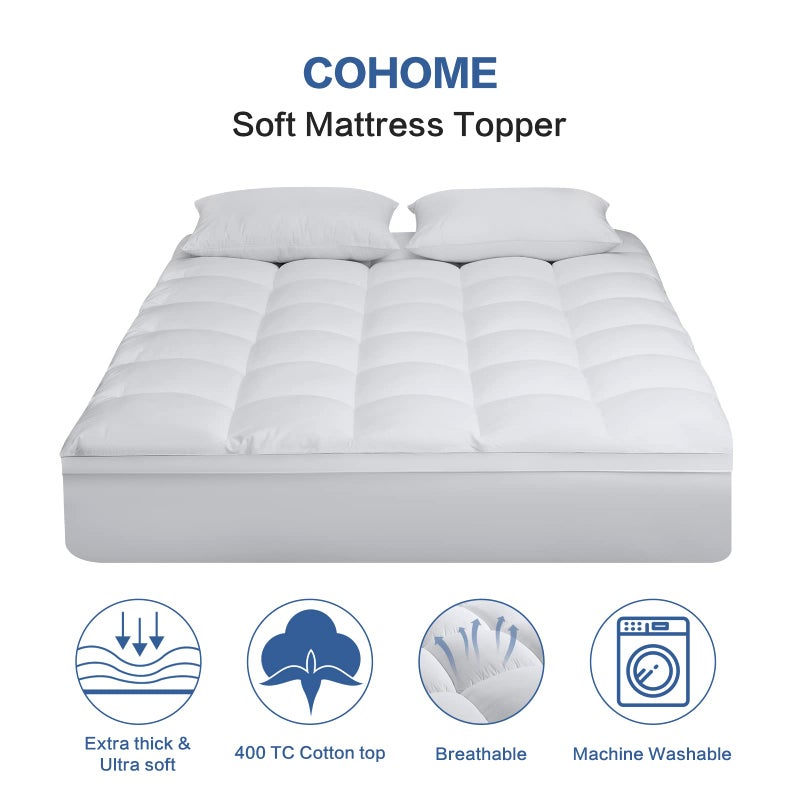 COHOME King Size Mattress Topper Extra Thick Cooling Mattress Pad 400TC Cotton Top Plush Down Alternative Fill Pillow Top Mattress Cover with 8-21 Inch Deep Pocket (78x80 Inches, White-Classic) - Image 2