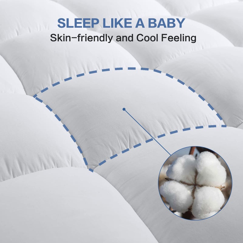COHOME King Size Mattress Topper Extra Thick Cooling Mattress Pad 400TC Cotton Top Plush Down Alternative Fill Pillow Top Mattress Cover with 8-21 Inch Deep Pocket (78x80 Inches, White-Classic) - Image 3