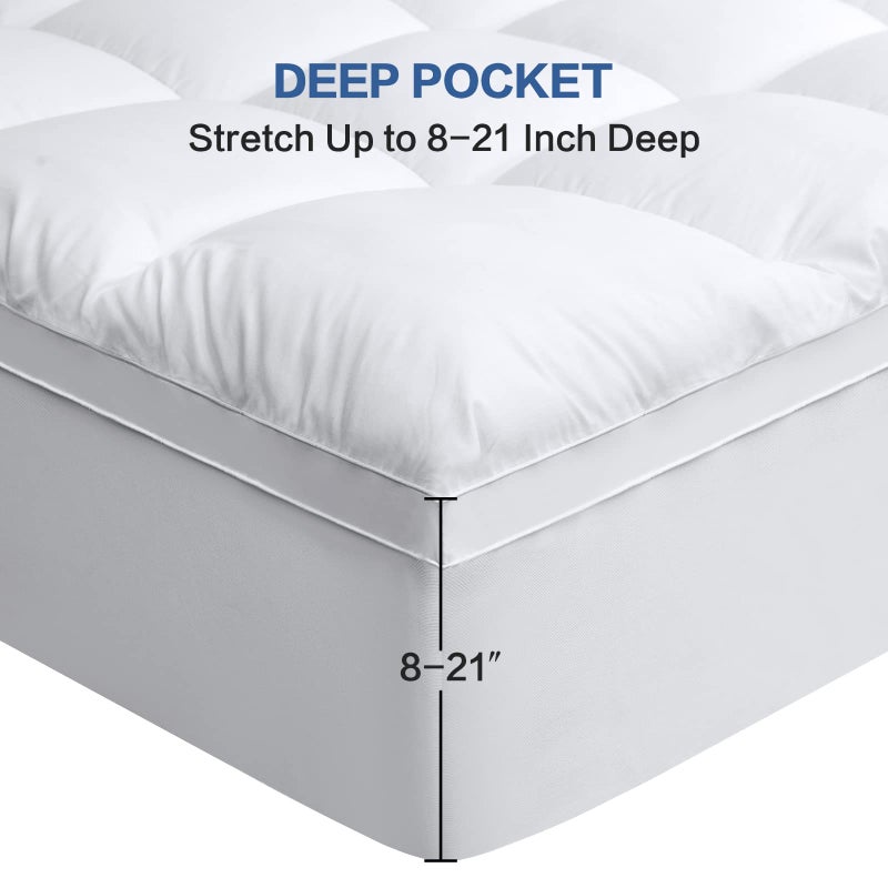 COHOME King Size Mattress Topper Extra Thick Cooling Mattress Pad 400TC Cotton Top Plush Down Alternative Fill Pillow Top Mattress Cover with 8-21 Inch Deep Pocket (78x80 Inches, White-Classic) - Image 5
