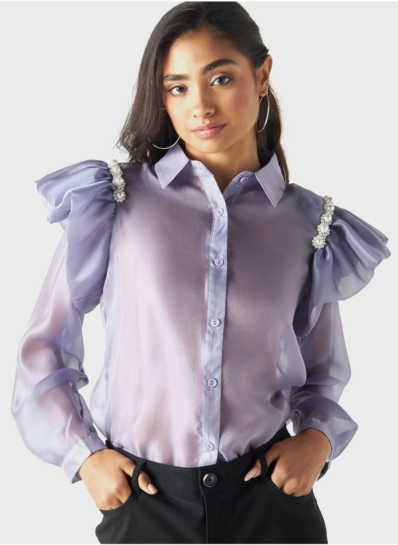 2Xtremz Embellished Ruffle Sleeve Top