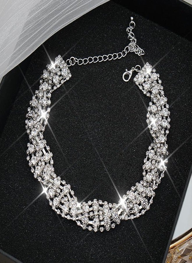 CLOACE Rhinestone Chocker Necklace Silver Sparkling Crystal Chokers Necklaces Prom Bridal Wedding Acessories Jewelry for women - Image 2