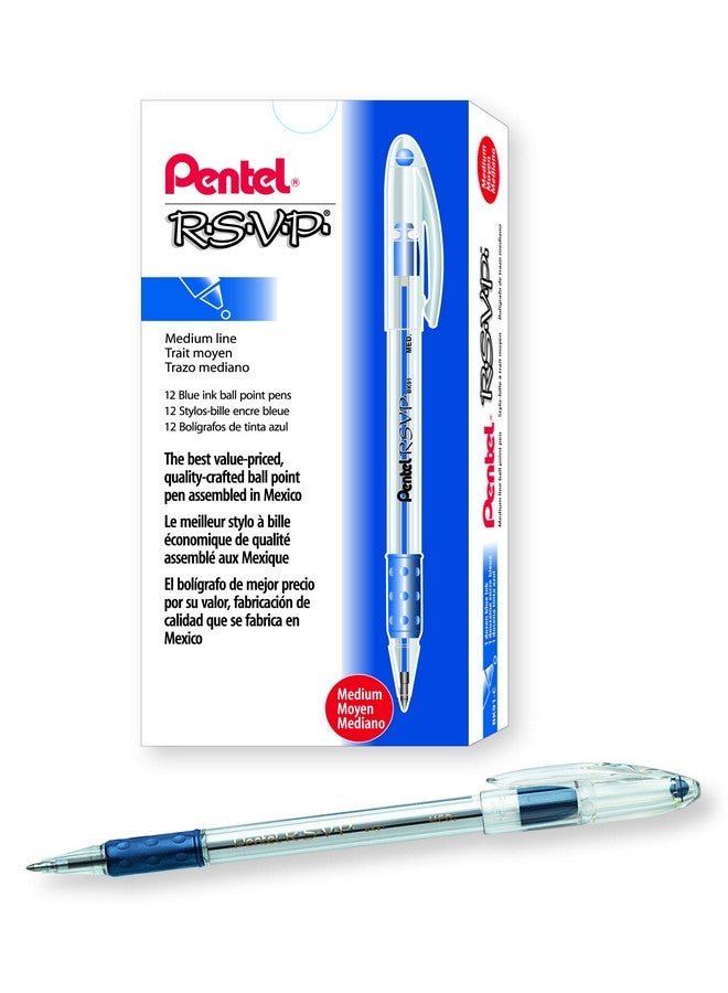 Pentel RSVP Ballpoint Pen, (1.0mm), Medium Tip, Blue Ink, Box of 12 (BK91-C) - Image 1