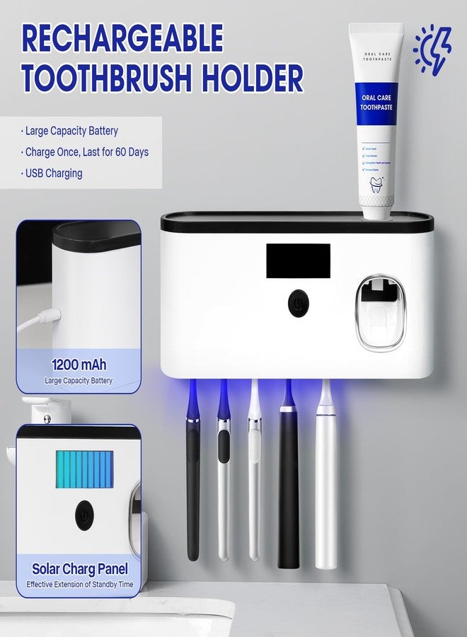 GoLashFun Punch-Free Wall Mounted Bathroom Toothbrush Holder, 5 Toothbrush Slots, Bathroom Toothbrush Sterilizer with Toothpaste Dispenser USB Charging Toothbrush Holder (White) - Image 4