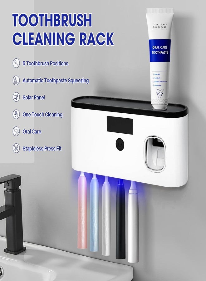 GoLashFun Punch-Free Wall Mounted Bathroom Toothbrush Holder, 5 Toothbrush Slots, Bathroom Toothbrush Sterilizer with Toothpaste Dispenser USB Charging Toothbrush Holder (White) - Image 2