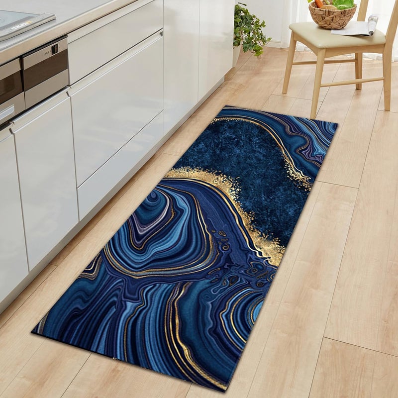 Apidian Modern Kitchen Floor mat with Water and Oil Absorption Anti Slip Crystal Velvet Long Strip Foot mat Size 17x30 17x47 Inch Blue - Image 4