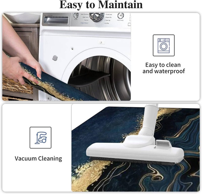 Apidian Modern Kitchen Floor mat with Water and Oil Absorption Anti Slip Crystal Velvet Long Strip Foot mat Size 17x30 17x47 Inch Blue - Image 3