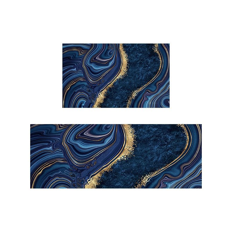 Apidian Modern Kitchen Floor mat with Water and Oil Absorption Anti Slip Crystal Velvet Long Strip Foot mat Size 17x30 17x47 Inch Blue - Image 2