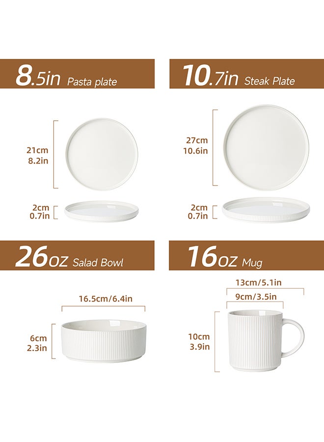 MONITO 16 Piece Stoneware Dinner Set, 4x27cm Dinner Plates, 4x21.5cm Salad Plates, 4x16.5cm Bowls, 4x16oz Coffee Mugs, Modern Design in Glossy Finish, Microwave & Dishwasher Safe - Creamy White  - Image 2
