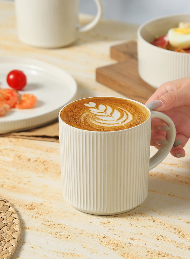 MONITO 16 Piece Stoneware Dinner Set, 4x27cm Dinner Plates, 4x21.5cm Salad Plates, 4x16.5cm Bowls, 4x16oz Coffee Mugs, Modern Design in Glossy Finish, Microwave & Dishwasher Safe - Creamy White  - Image 5