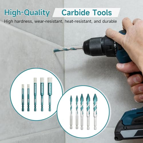 YOSIGHT Diamond Drill Bits Set 10PcsDrill Bits for Drilling Holes in ProcelainGlassCeramic and Tile31614516 3812Hex Shank Tile Drill Bit for Precise Drilling - Image 3