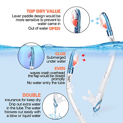 EXP VISION Snorkel Set Pano 3 Window Adult Snorkeling Gear, Professional Snorkel Goggles Anti-Fog Diving Mask, Anti-Leak Swim Goggles and Dry Top Snorkel for Diving, Snorkeling, Swimming (Lake Blue) - Image 3