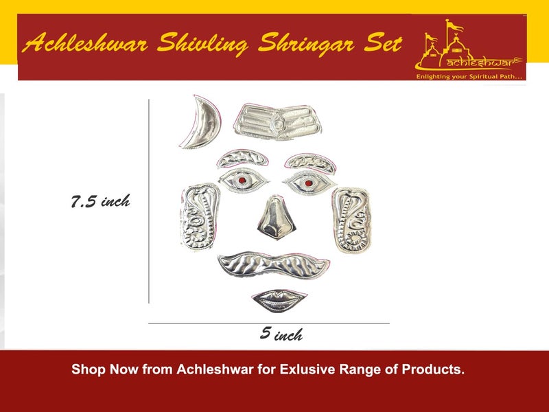 Achleshwar German Silver Shivling Shringar Set Shiv Ji Mukharbind Face Decoration 11 Piece Pooja Shivling Accessory Silver 7.5 Inch - Image 3