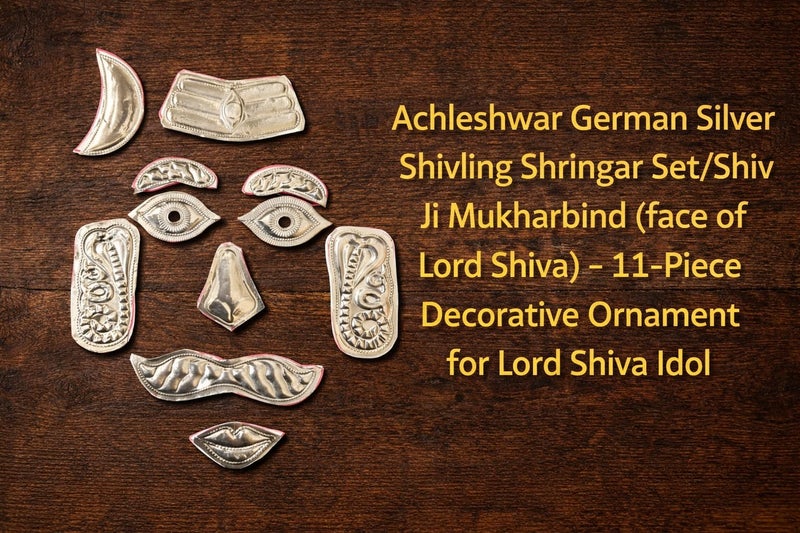Achleshwar German Silver Shivling Shringar Set Shiv Ji Mukharbind Face Decoration 11 Piece Pooja Shivling Accessory Silver 7.5 Inch - Image 4