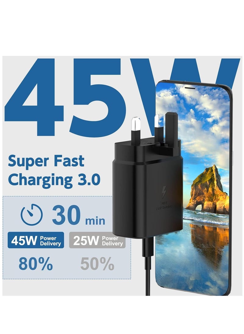 45W Super Fast for Samsung Galaxy S23 Ultra, S23+, S23, S22 Ultra 5G, S22+, S22, S20, S20 FE, S21, S10, A53, A33, A13, A03, M13 USB-C Phone Wall Plug for Samsung
