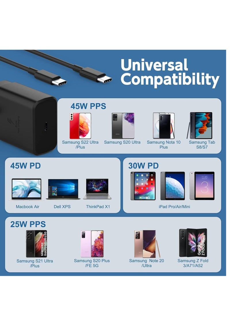 45W Super Fast for Samsung Galaxy S23 Ultra, S23+, S23, S22 Ultra 5G, S22+, S22, S20, S20 FE, S21, S10, A53, A33, A13, A03, M13 USB-C Phone Wall Plug for Samsung