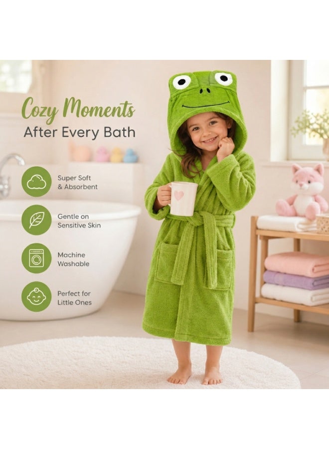 VELMORE Premium Kids Hooded Bathrobe – 100% Cotton Soft & Absorbent Towel Robe for Boys & Girls, Lightweight, Quick Dry, with Belt & Pockets (650 GSM) - 06 - 10 Y - Green - Image 4