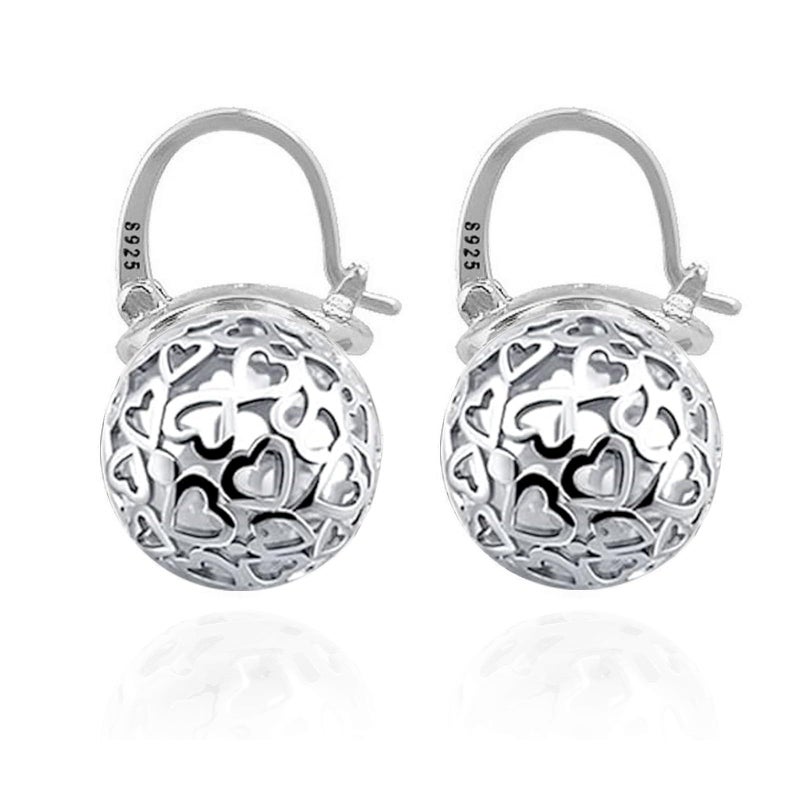 OwMell Elegant 925 Sterling Gold Pearl Drop Earrings Dangle Stud Gold Plated Earrings for Women Large Size 12mm - Hollowed Heart Silver - Image 1