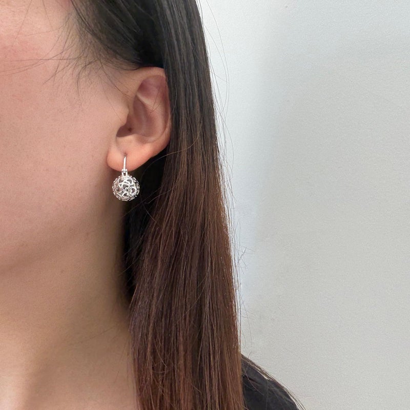 OwMell Elegant 925 Sterling Gold Pearl Drop Earrings Dangle Stud Gold Plated Earrings for Women Large Size 12mm - Hollowed Heart Silver - Image 2