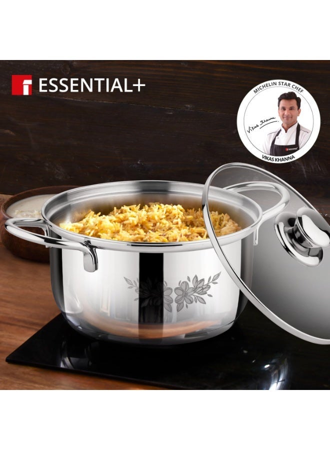 BERGNER Essential Plus by Bergner 4 Pcs Stainless Steel Cooking Pots Set - 16cm/1.6L Casserole with Glass Lid and 18cm/2.3L Casserole with Glass Lid, Less Oil Use, Healthy Cooking - Induction Bottom - Image 4