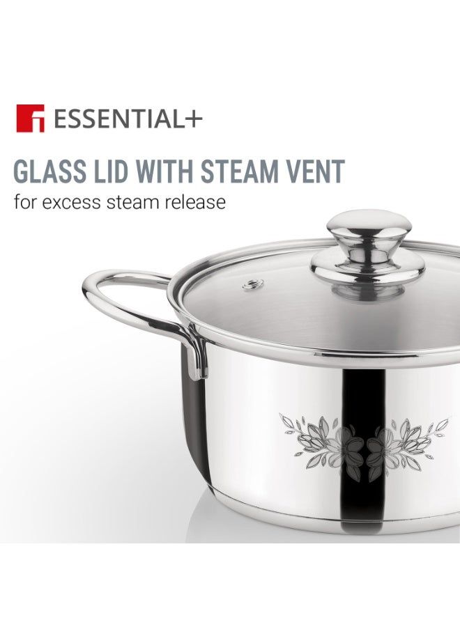 BERGNER Essential Plus by Bergner 4 Pcs Stainless Steel Cooking Pots Set - 16cm/1.6L Casserole with Glass Lid and 18cm/2.3L Casserole with Glass Lid, Less Oil Use, Healthy Cooking - Induction Bottom - Image 2