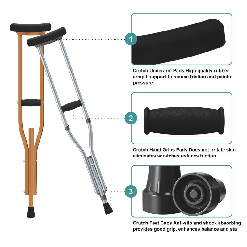 ZIYIZE Crutch Padding and Crutches Accessories, Comfort Padding for Armpits and Hand Grips with Replacement Tips, Fits Standard Aluminum Crutches 6 Pcs(Black) - Image 3