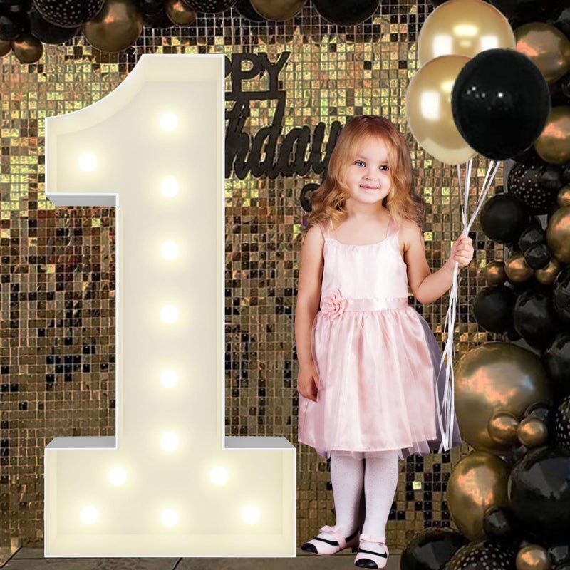 4FT Marquee Light Up Numbers PreCut Frame Giant Marquee Numbers 1 Mosaic Numbers for Balloons First 1st 21st Birthday Anniversary Decorations Party Decor