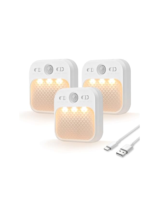 The Bros ضوء ليلي حساس للحركة، ضوء LED ليلي قابل لإعادة الشحن بدون أسلاك، 3 أوضاع حساسية & سطوع قابل للتعديل (30 يومًا في وضع الاستعداد)، ضوء للسلالم/غرفة النوم/الحمام/الممر للأطفال، البالغين [3 عبوات] - Image 2